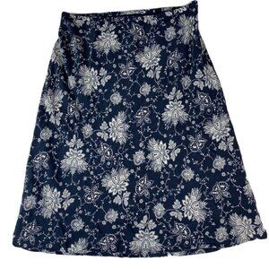 Evan-Picone Women’s Skirt 12 100% Silk‎ Navy & White Floral Lined Midi A-Line